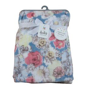Baby Starters Blanket Blue Floral Flower Fleece Infant Girl Pink Yellow NWT